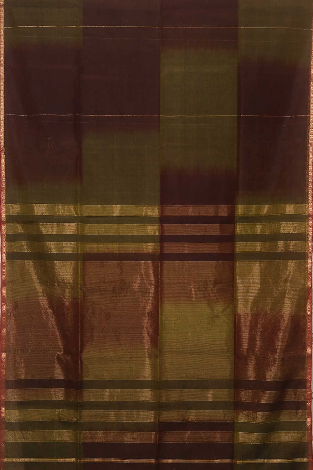 Deep Maroon with Green Maheshwari Silk Cotton saree - Image 2