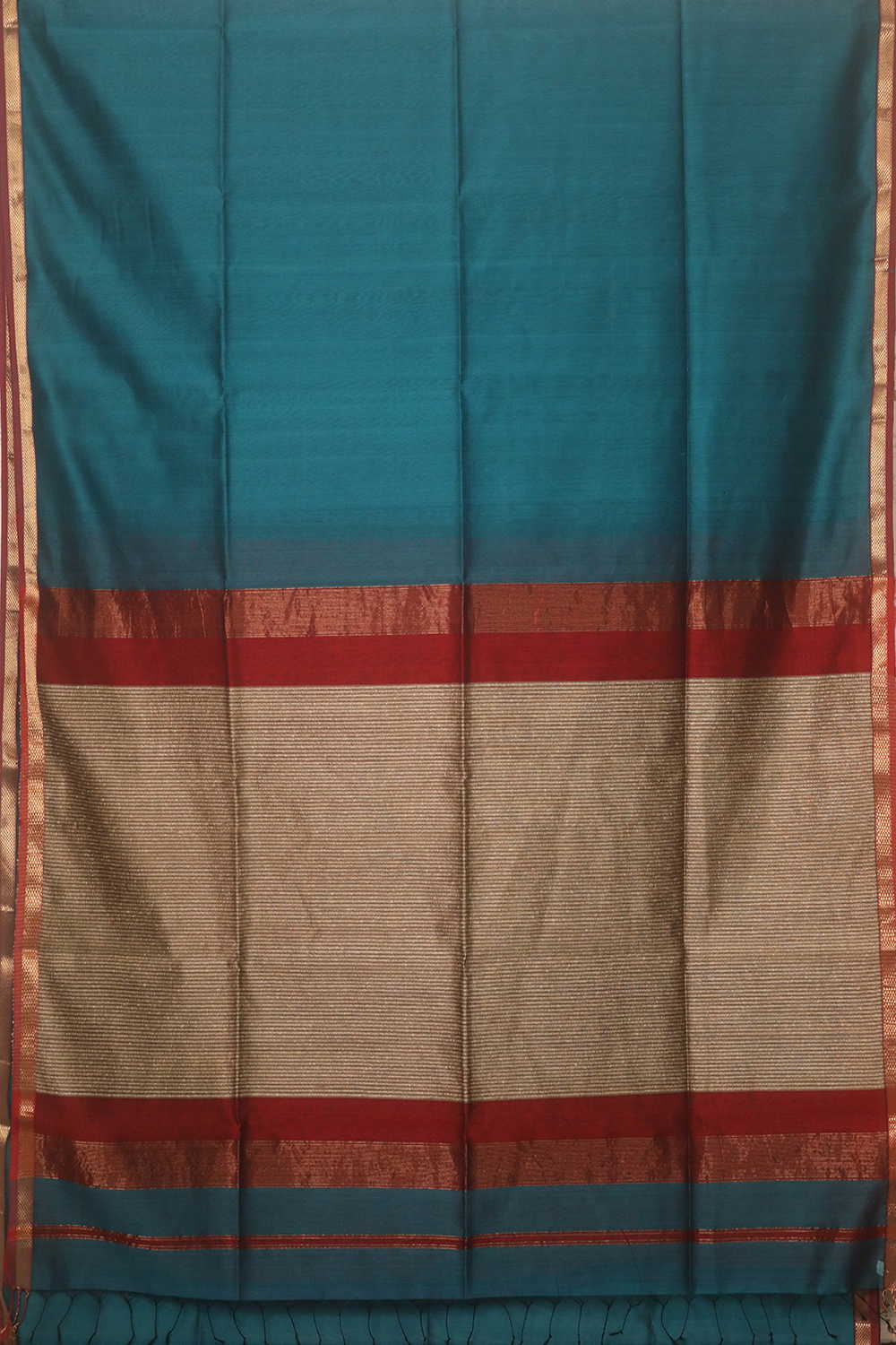 Peacock Blue Maheshwari Silk Cotton saree - Image 2