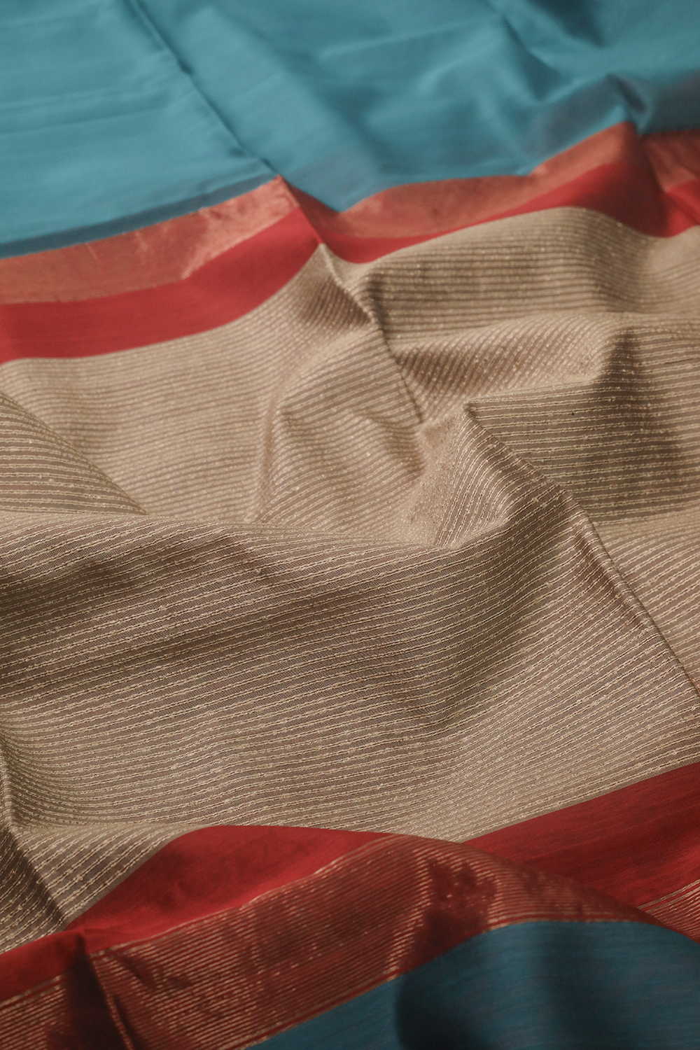 Peacock Blue Maheshwari Silk Cotton saree - Image 3