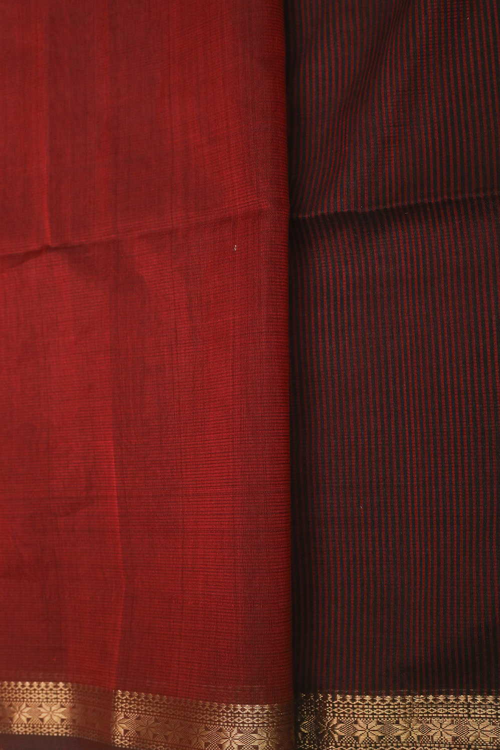 Deep Maroon Maheshwari Silk Cotton saree - Image 4