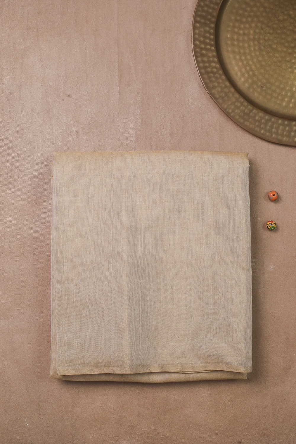 Shimmery Beige Handwoven Tissue Maheshwari saree