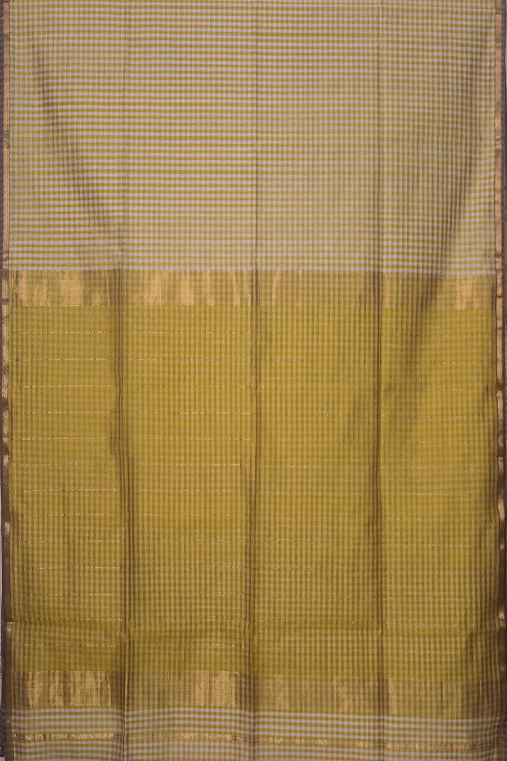 Yellow Checks Maheshwari Silk Cotton saree - Image 2