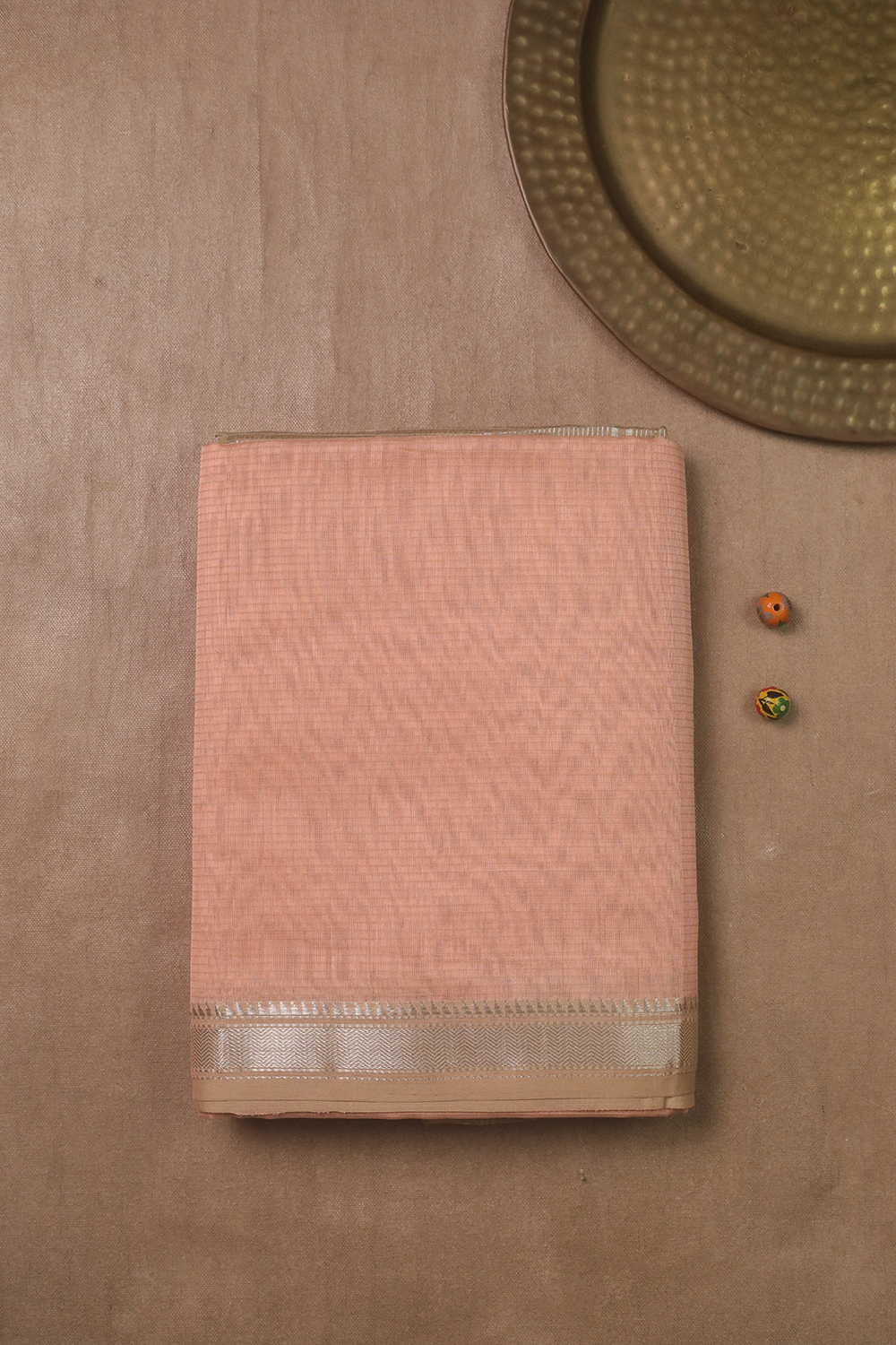Peach Maheshwari Silk Cotton saree