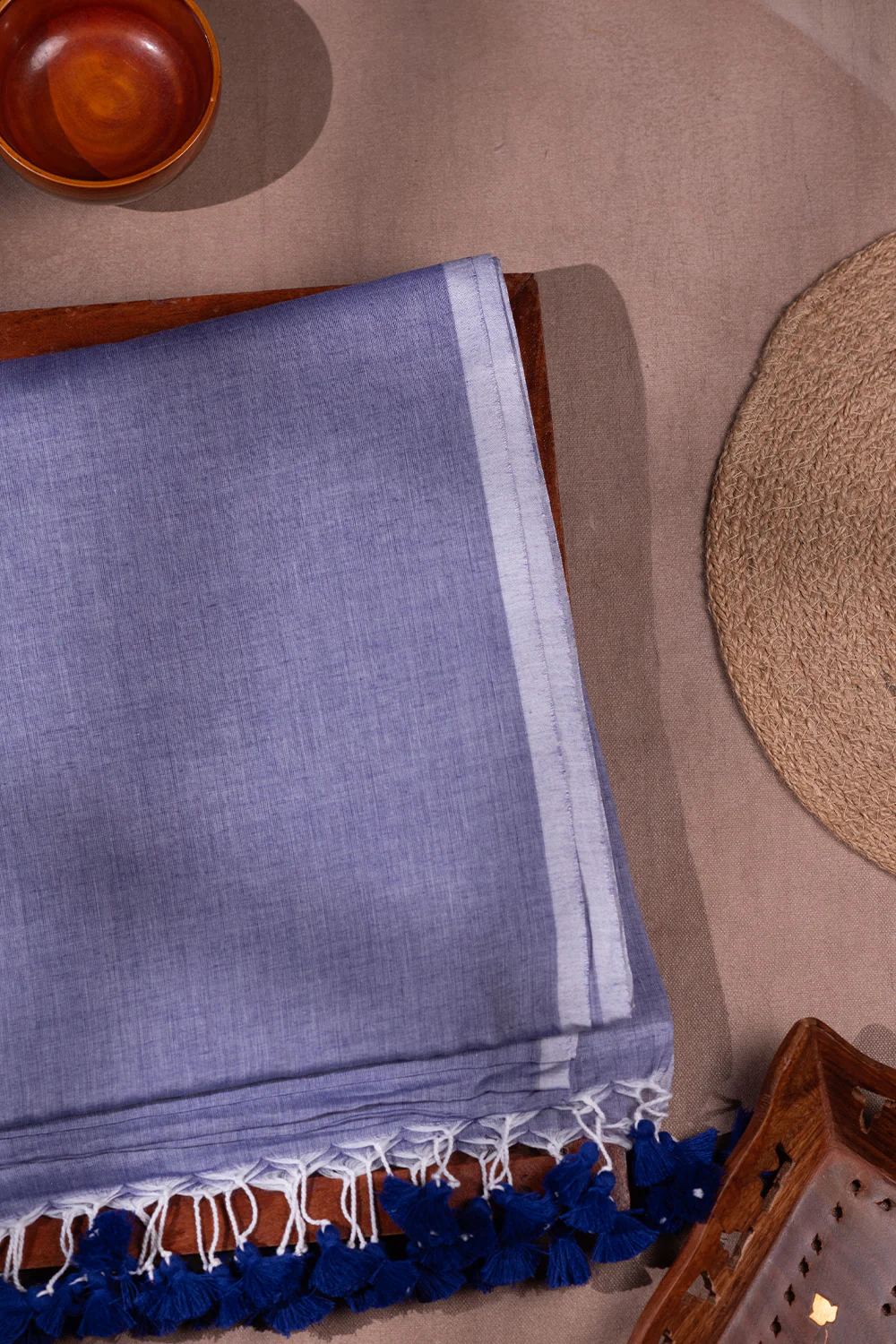 Creamy Blue Handwoven Mul Cotton saree