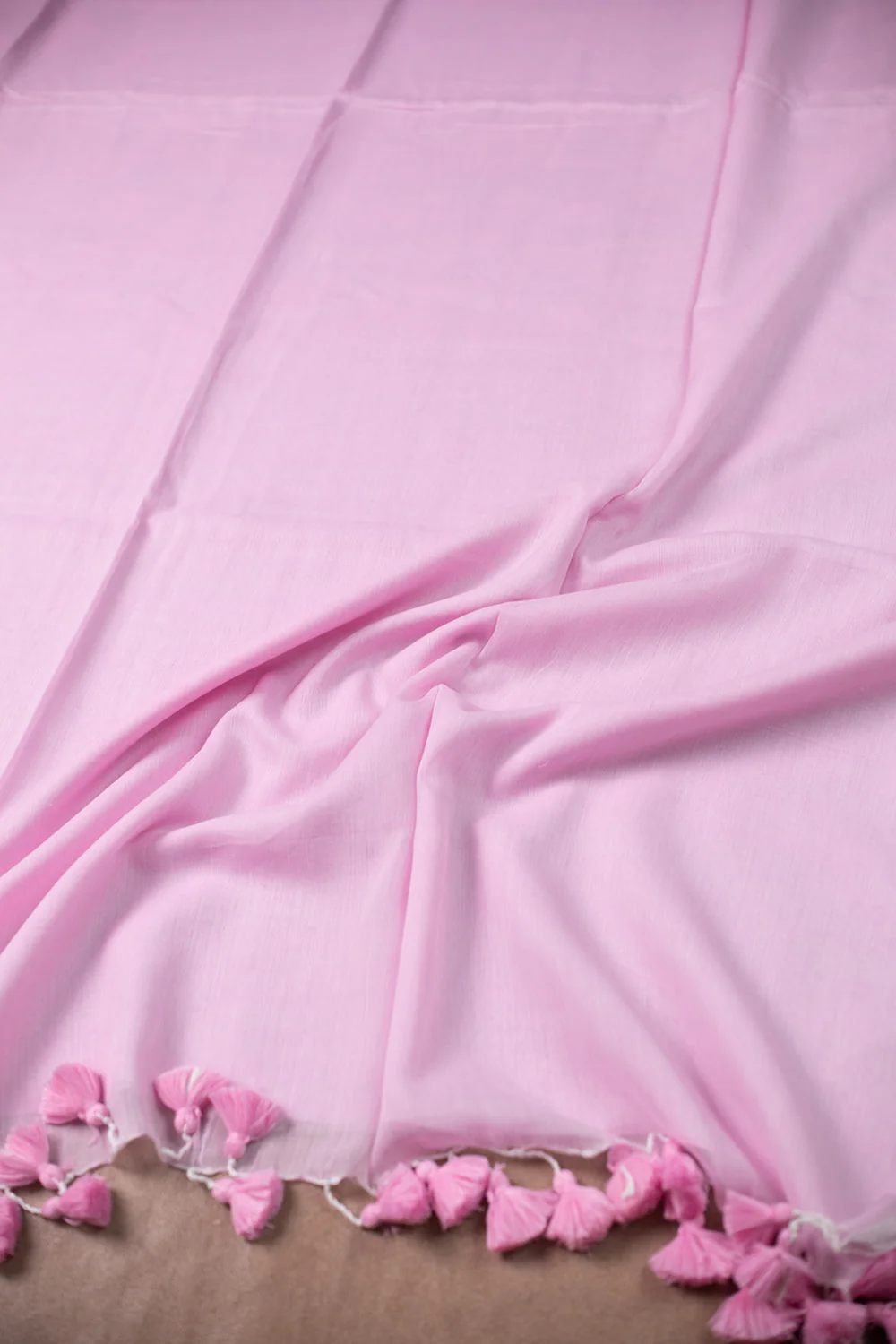 Soft Pink - Plain Handwoven Mul Cotton saree - Image 3