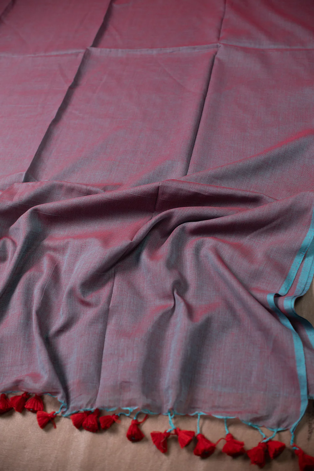 Mauve Purple Handwoven Mul Cotton saree - Image 3
