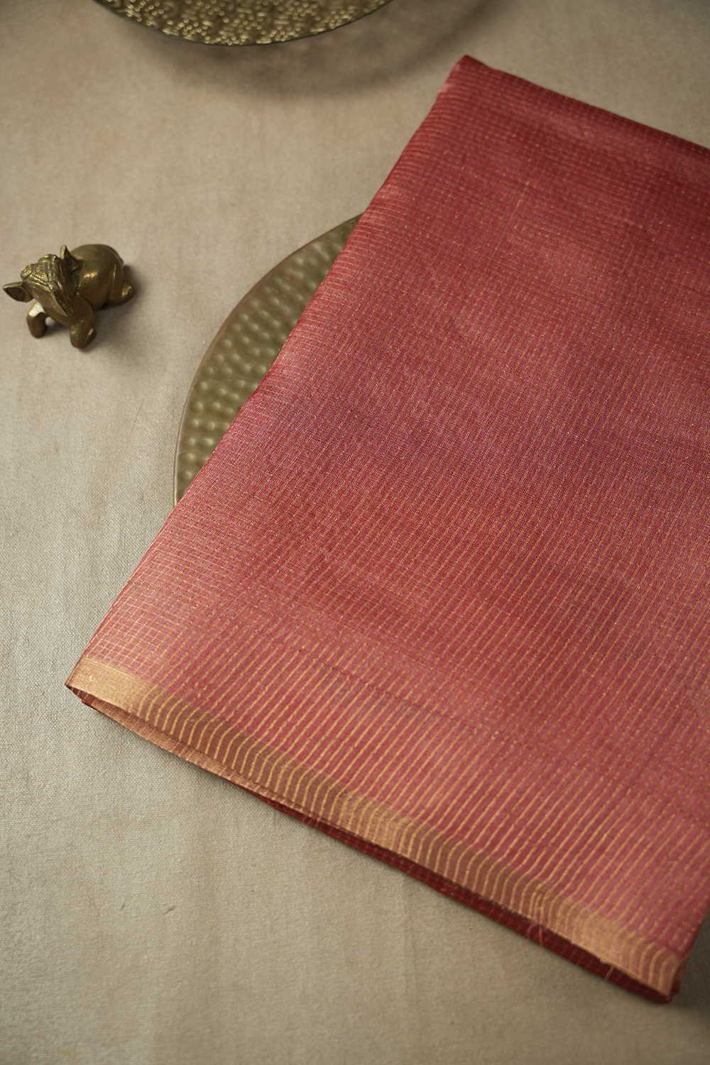 Red Shade with Zari Checks Tussar saree