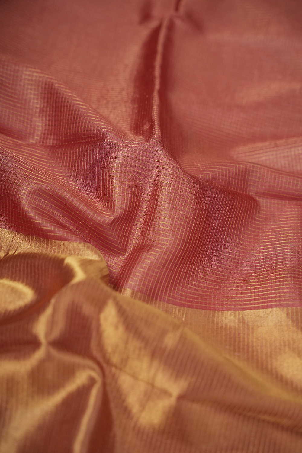 Red Shade with Zari Checks Tussar saree - Image 3