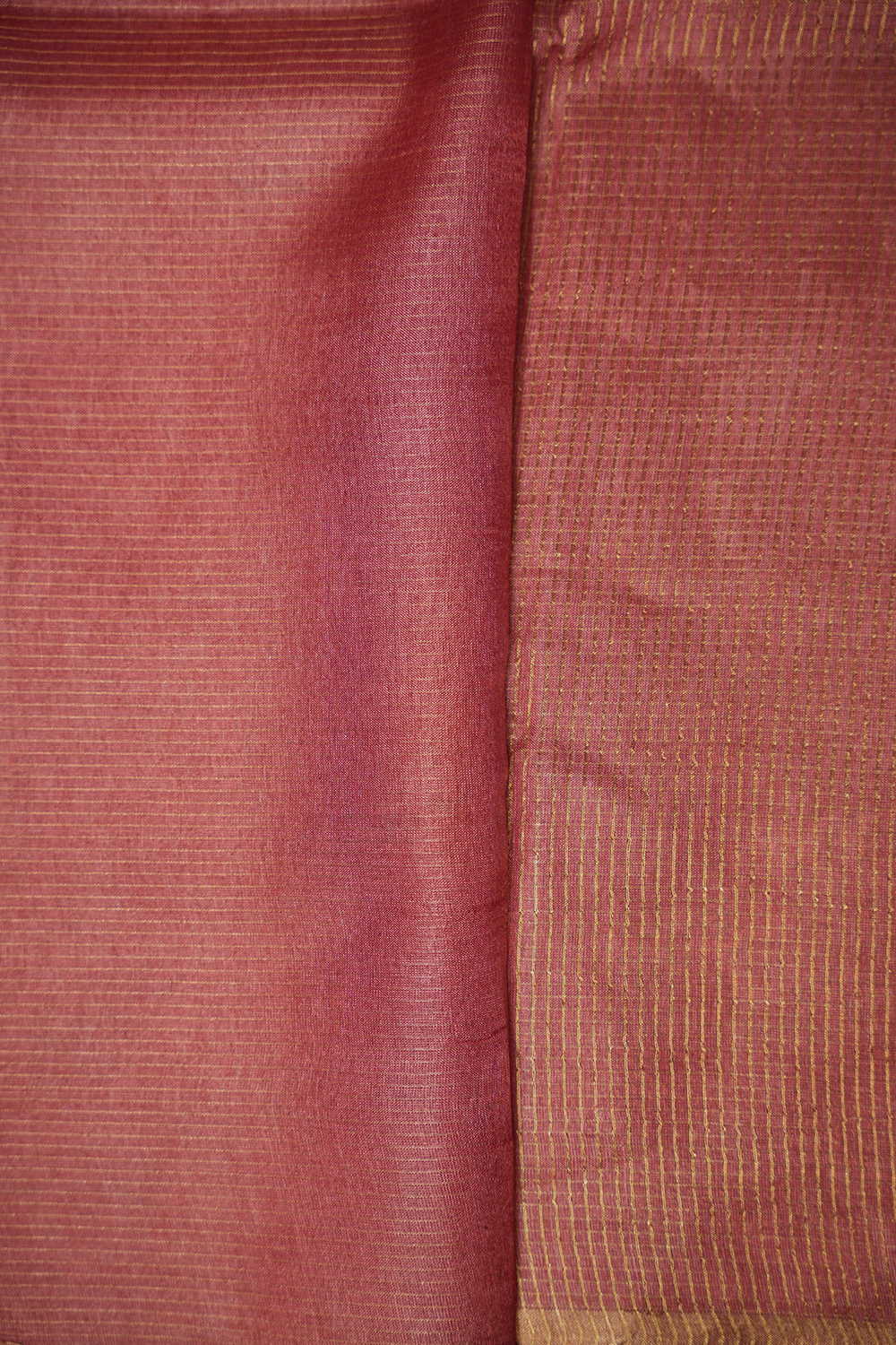 Red Shade with Zari Checks Tussar saree - Image 4