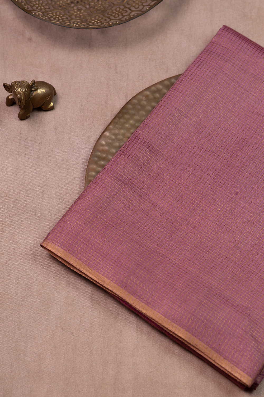Purple with Checks Tussar Silk saree