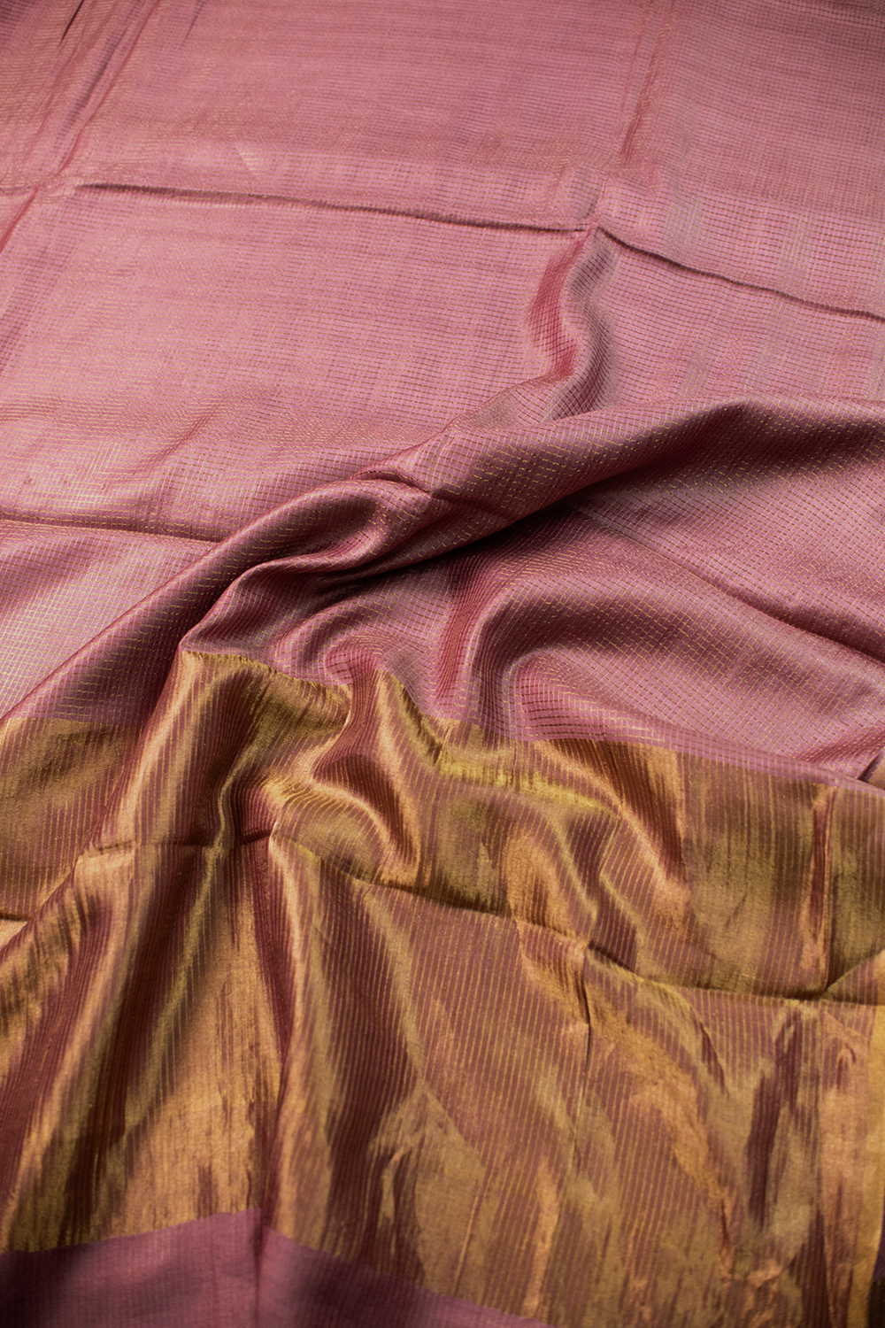 Purple with Checks Tussar Silk saree - Image 3