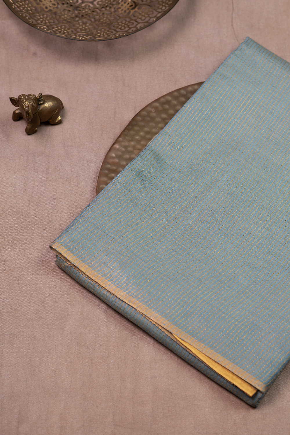 Celestial Teal Blue Tussar Silk saree