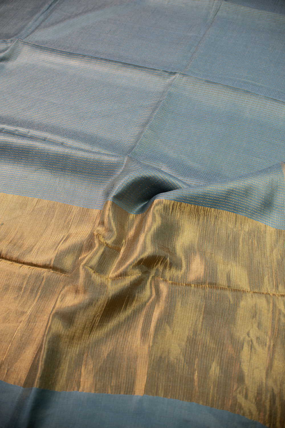 Celestial Teal Blue Tussar Silk saree - Image 3