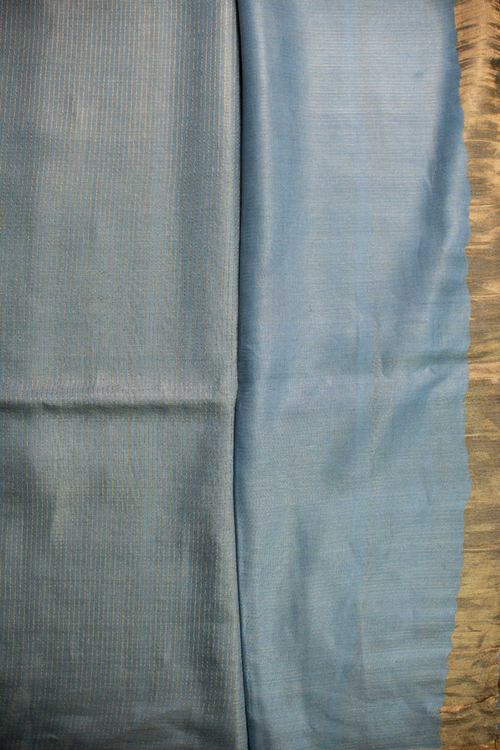 Celestial Teal Blue Tussar Silk saree - Image 4