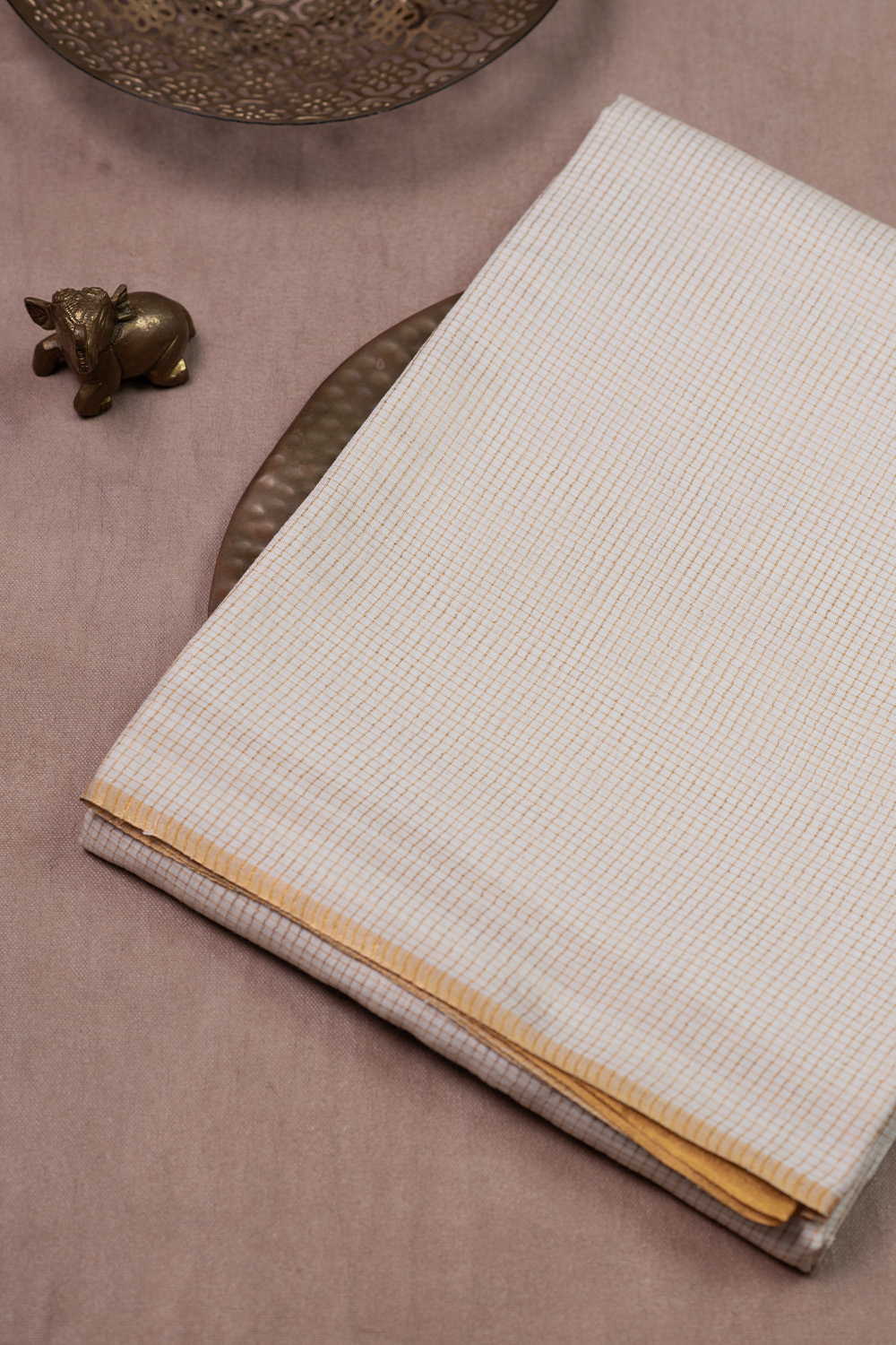 Off-White - Zari Checks Tussar Silk saree