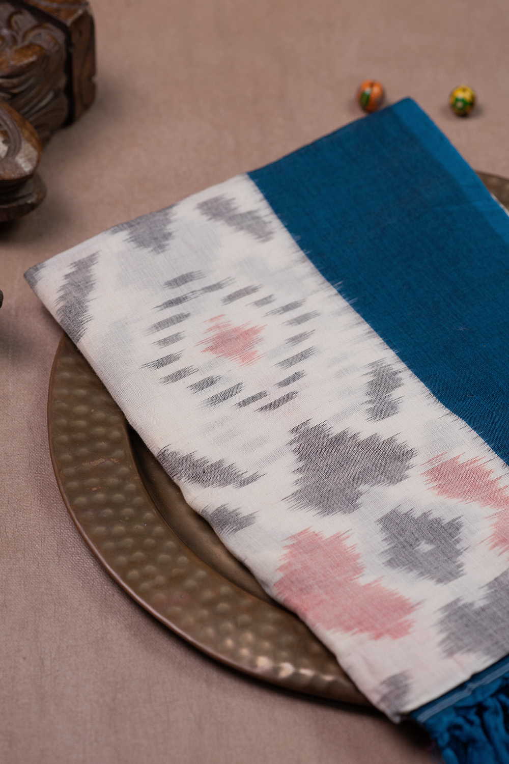 Heart Motifs on Cream Ikat Cotton Dupatta