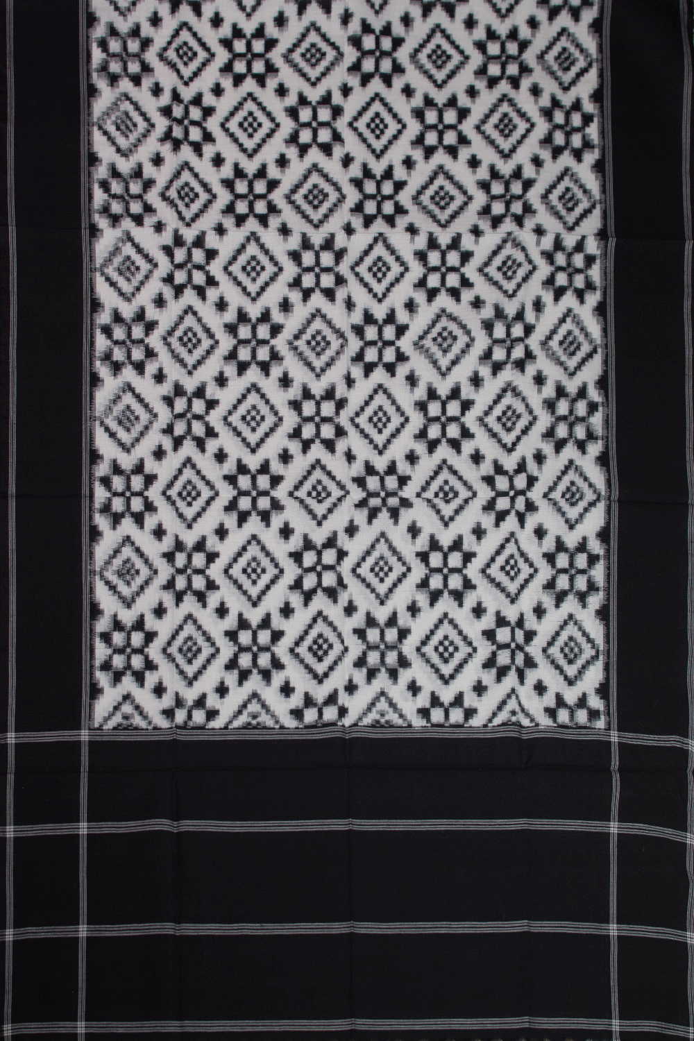 Cream with Black Border Telia Rumal Ikat Cotton Dupatta - Image 3