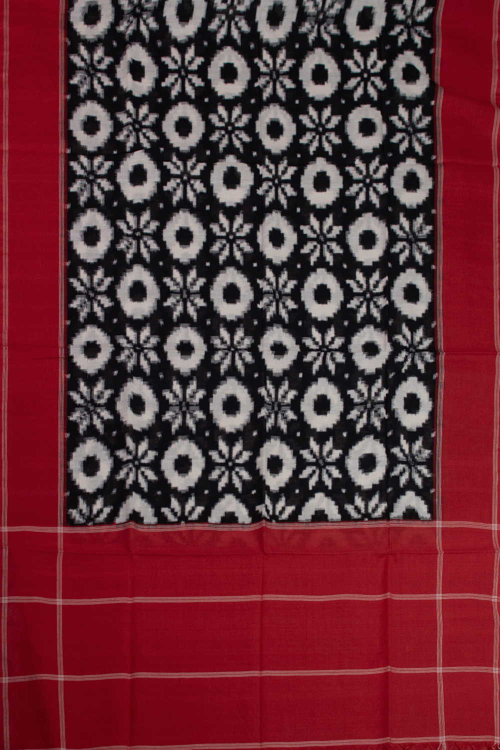 Black with Maroon Border Telia Rumal Ikat Cotton Dupatta - Image 3