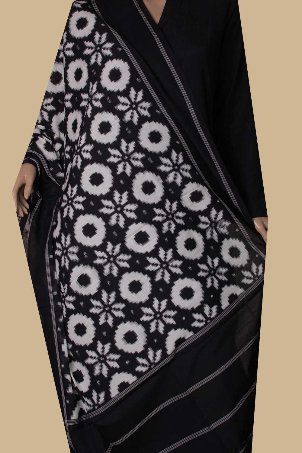 Pitch Black Telia Rumal Ikat Cotton Dupatta - Image 2