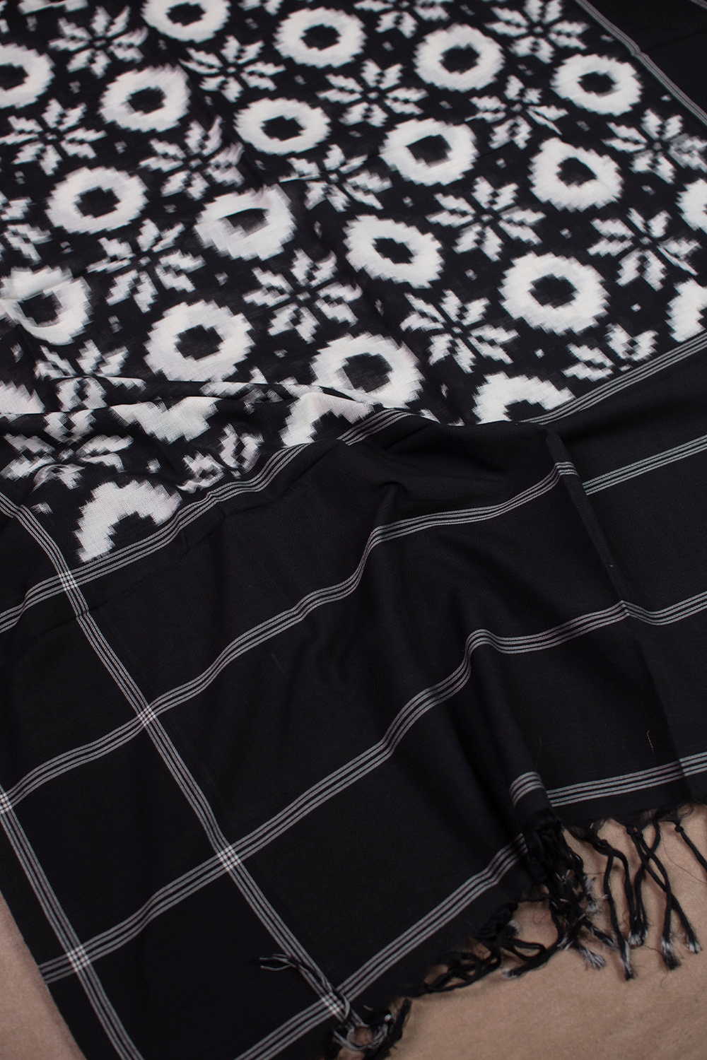 Pitch Black Telia Rumal Ikat Cotton Dupatta - Image 4
