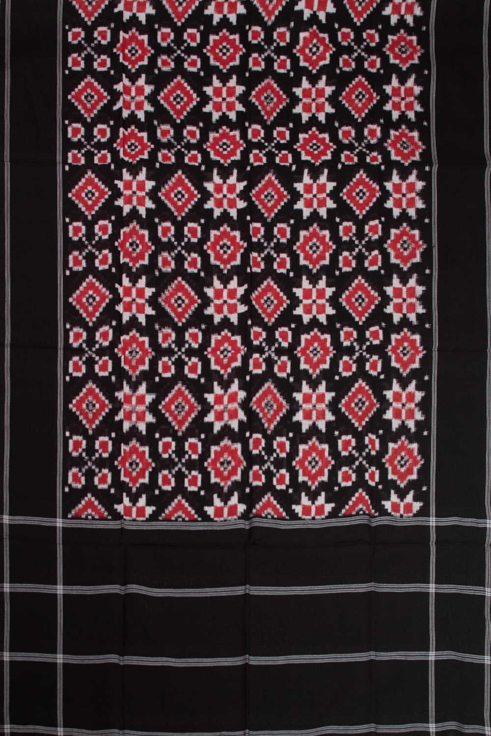 Black with Maroon Pattern Telia Rumal Ikat Cotton Dupatta - Image 3