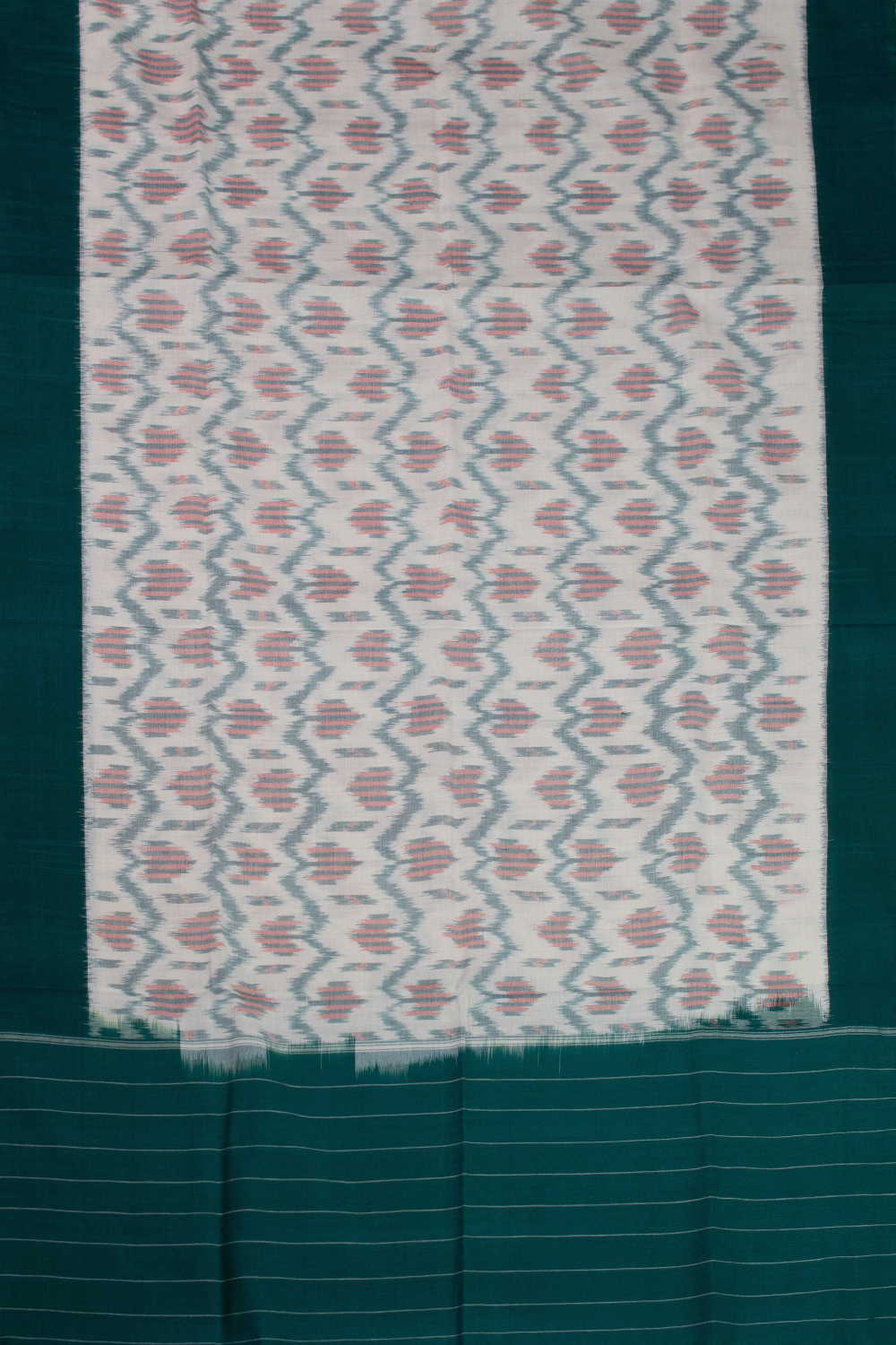 Cream with Green Border Ikat Cotton Dupatta - Image 3