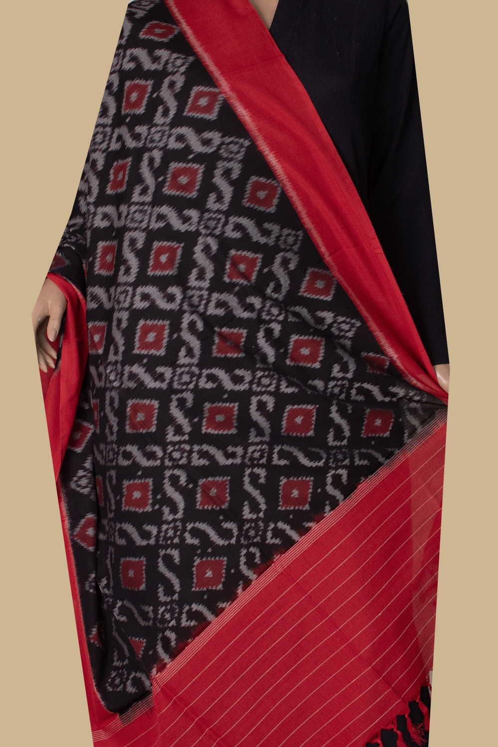 Pattern - Black Ikat Cotton Dupatta - Image 2
