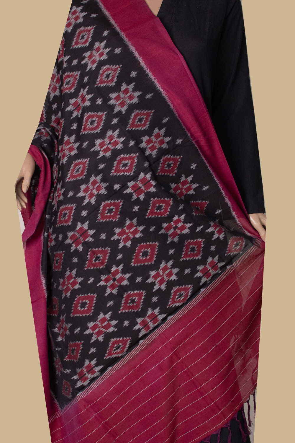 Black Ikat Cotton Dupatta - Image 2