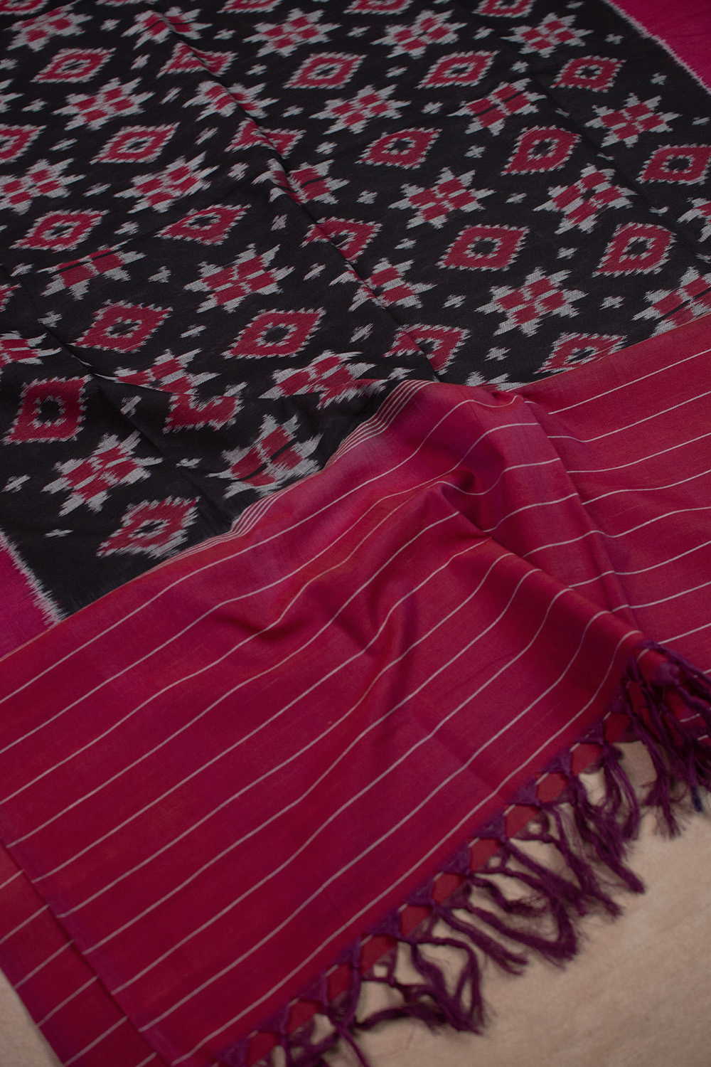 Black Ikat Cotton Dupatta - Image 4