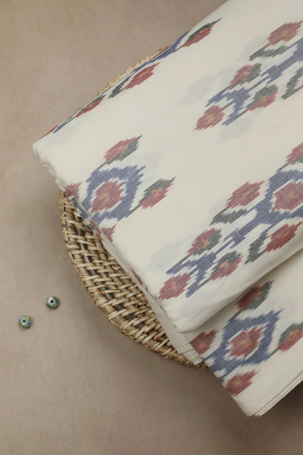 Big Butta on Off-White Pochampally Ikat Cotton Fabric - Image 2