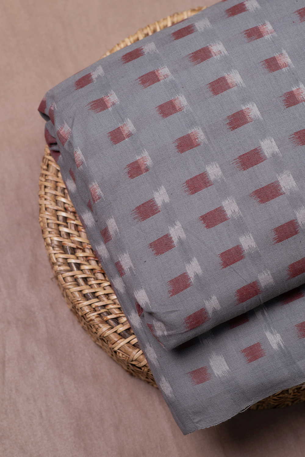 Buttas on Grey Double Ikat Cotton Fabric - Image 3