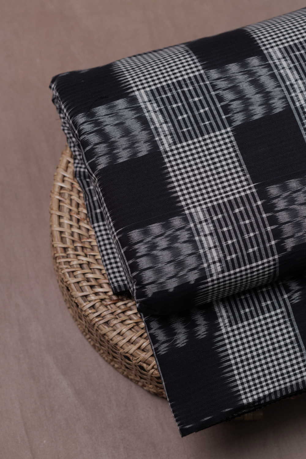 Checkered Black Ikat Cotton Fabric