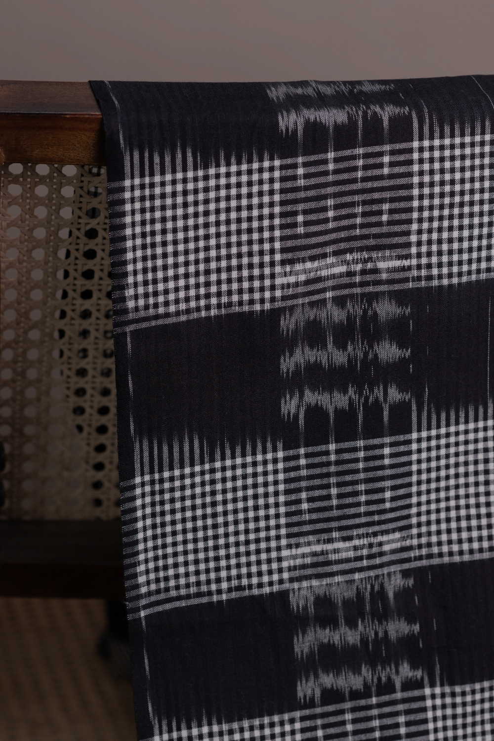 Checkered Black Ikat Cotton Fabric - Image 2