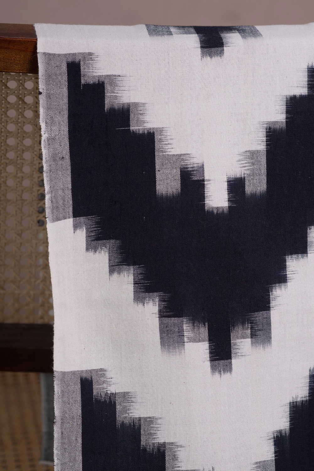 Black Chevron - Cream Ikat Cotton Fabric - Image 3