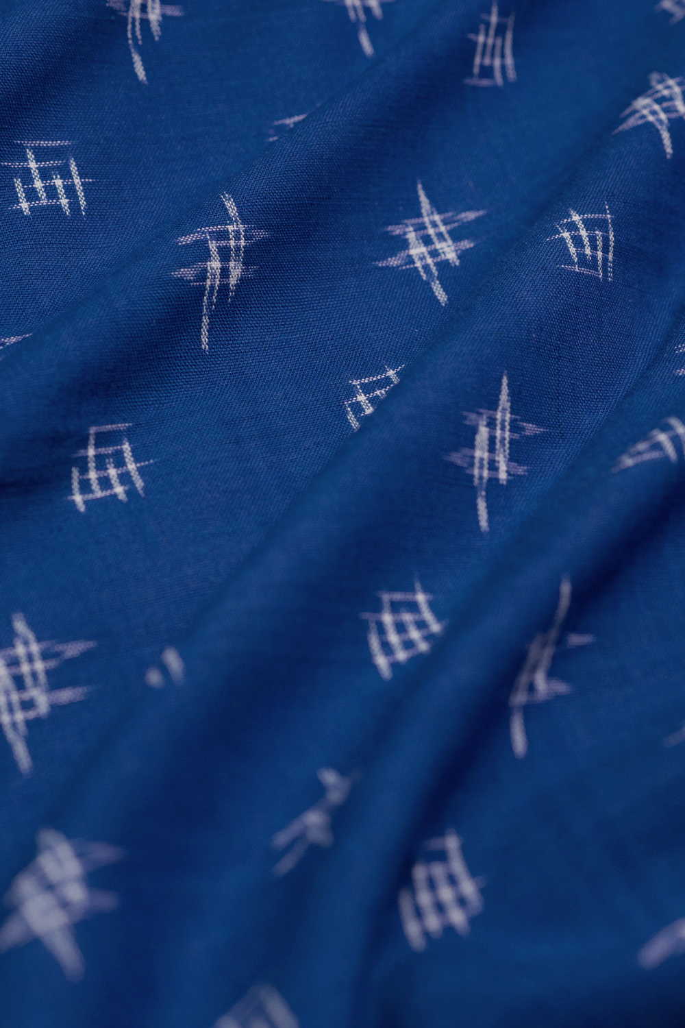 Cream Buttas on Blue Ikat Cotton Fabric - Image 3