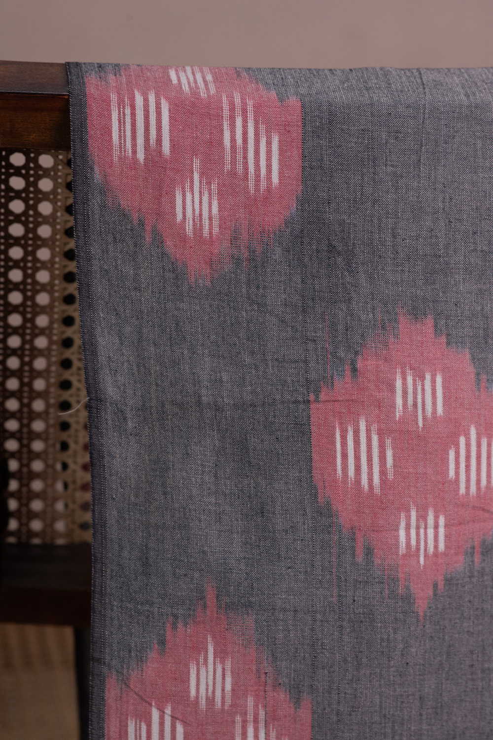 Rose Butta - Grey Double Ikat Cotton Fabric