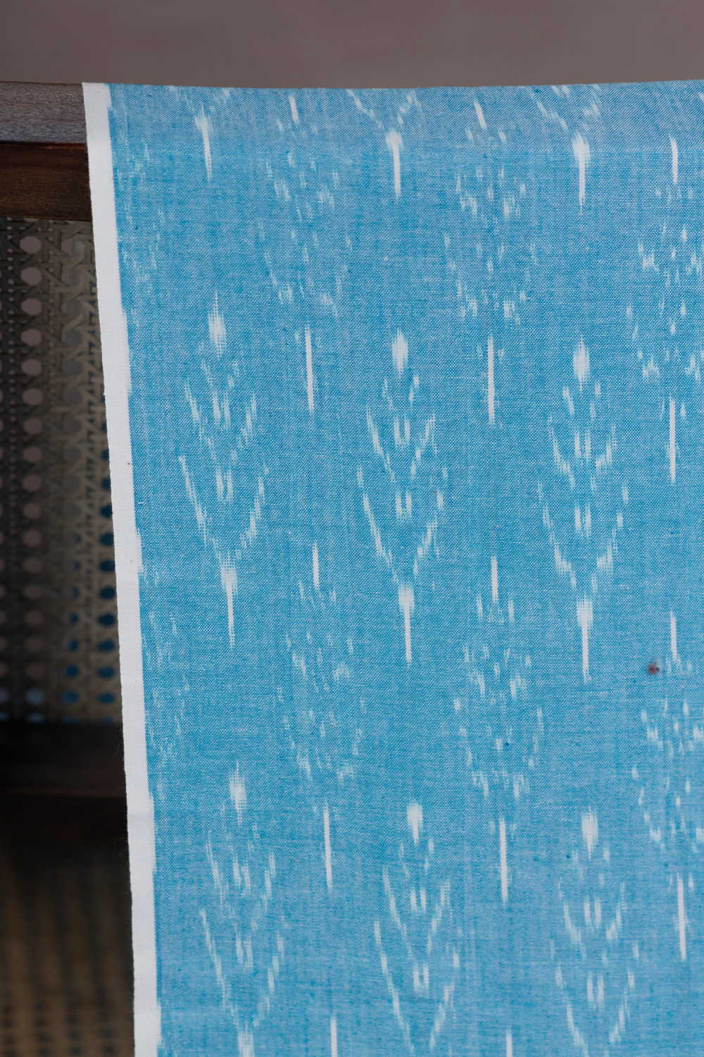 Creamy Blue Ikat Cotton Fabric - Image 2
