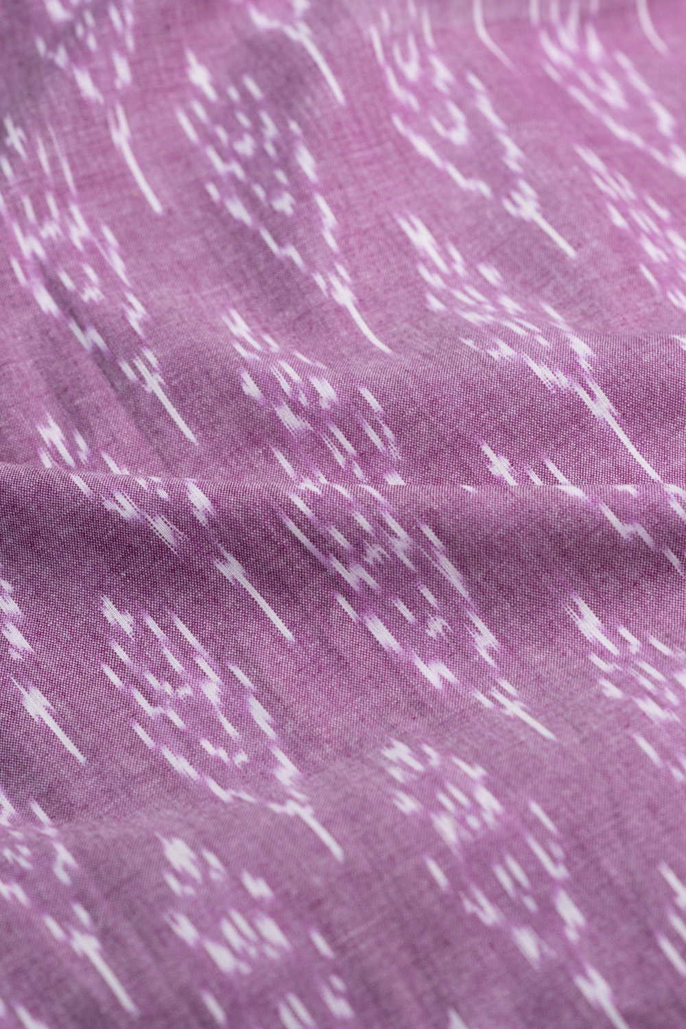 Cream Motifs on Purple Ikat Cotton Fabric - Image 3