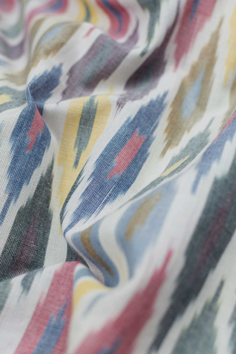 Multi-Color on Cream Ikat Cotton Fabric - Image 2