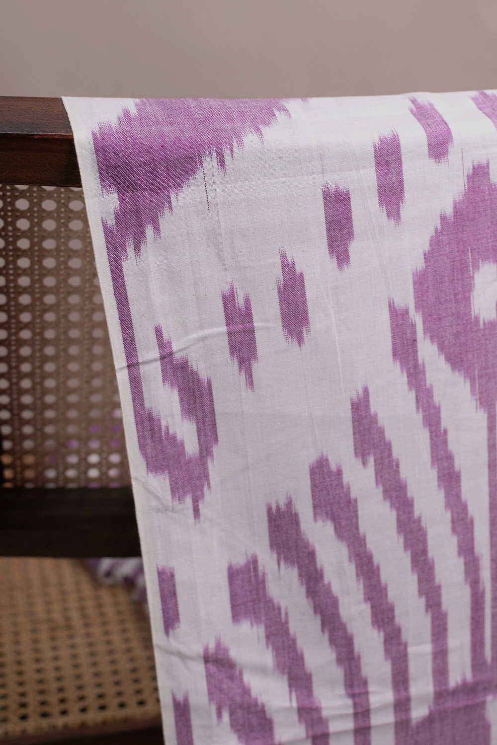 Purple with Cream Ikat Cotton Fabric - Image 4