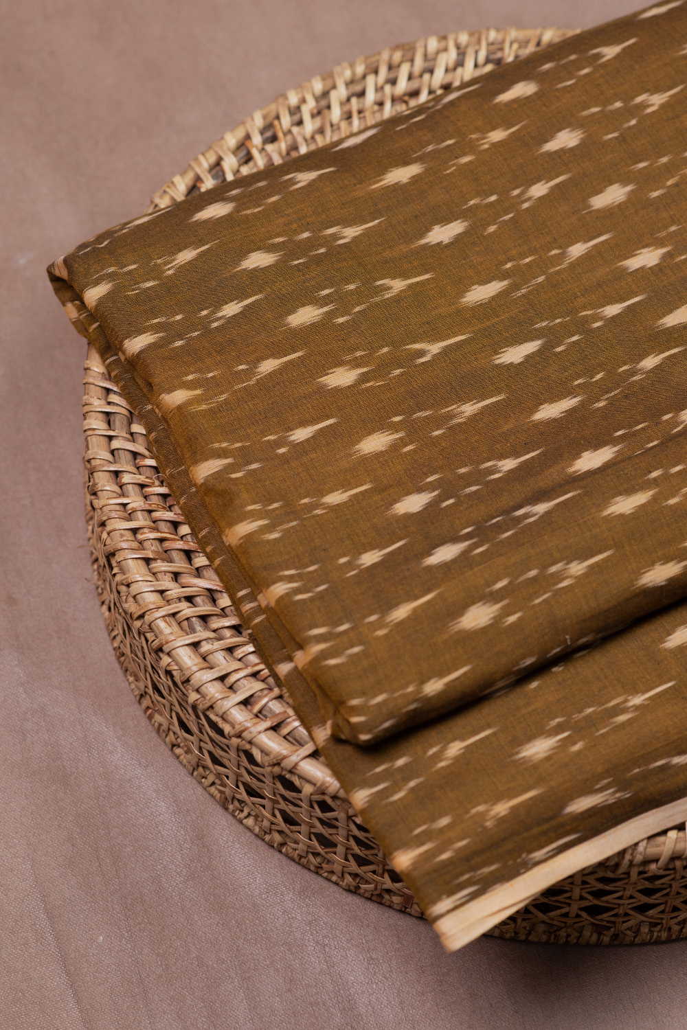Olive Green Mercerized Ikat Cotton Fabric