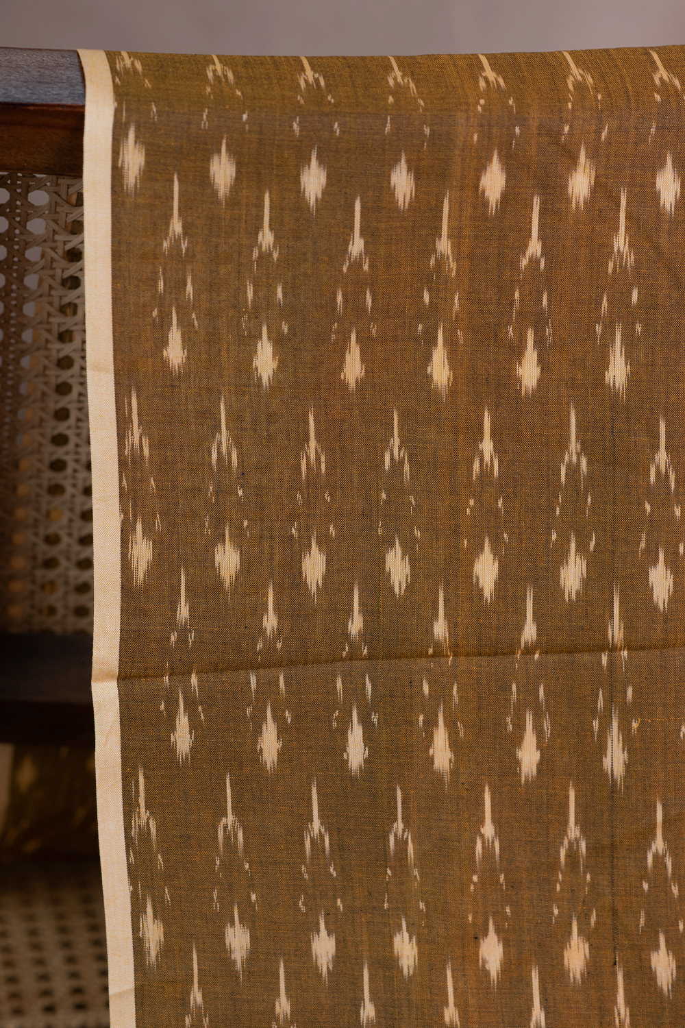Olive Green Mercerized Ikat Cotton Fabric - Image 2