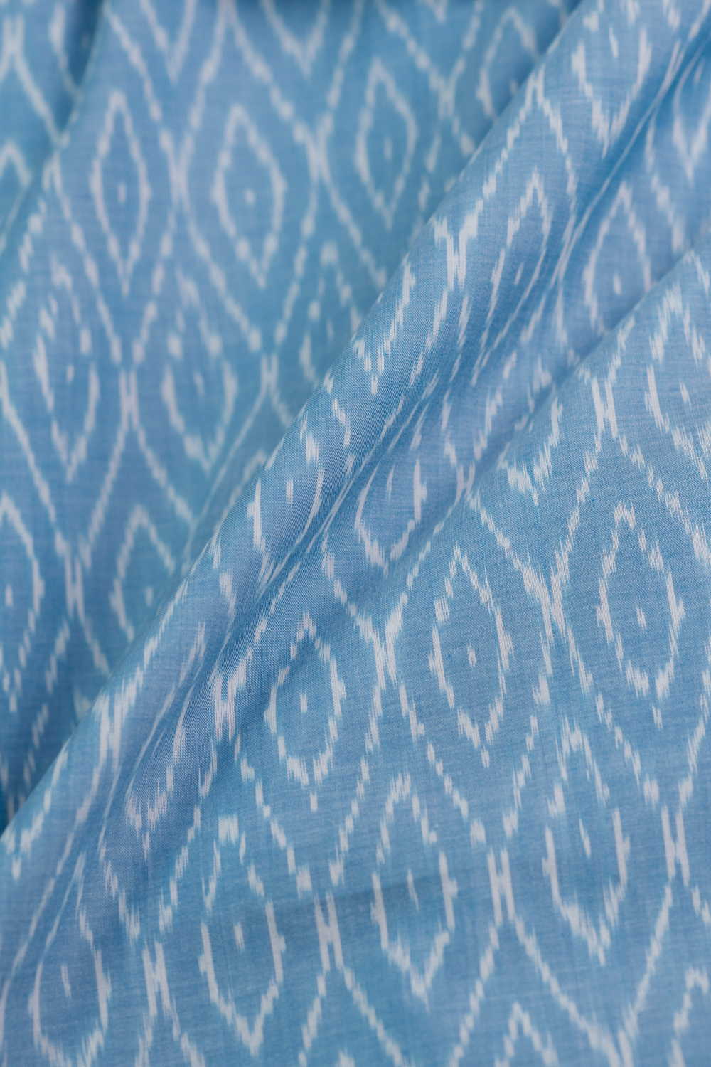 Sky Blue Mercerized Ikat Cotton Fabric - Image 3