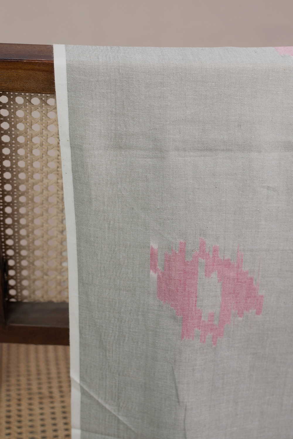 Pink Patterns on Grey Ikat cotton Fabric - Image 2