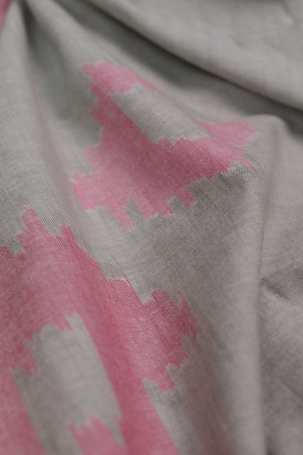 Pink Patterns on Grey Ikat cotton Fabric - Image 3