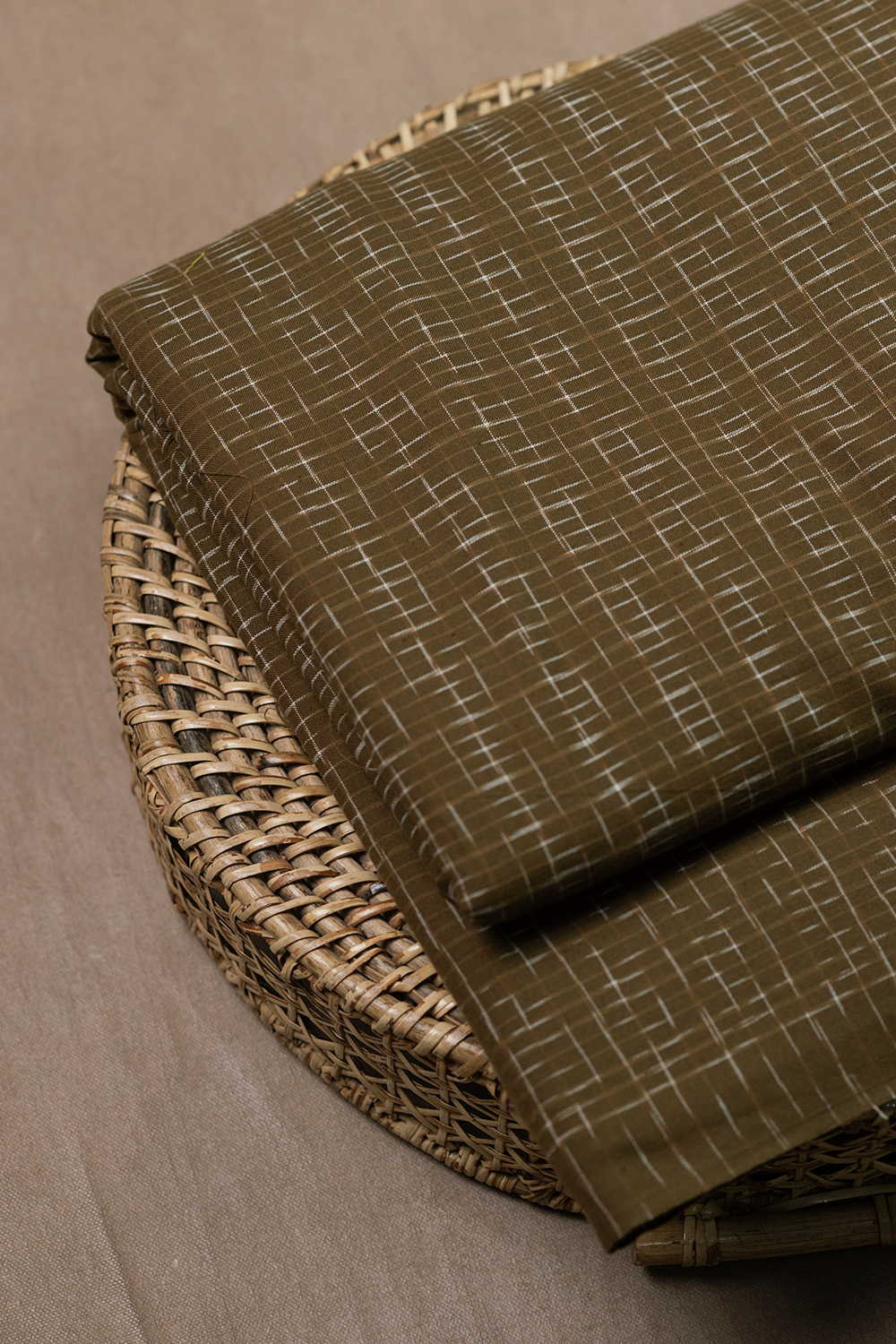 Olive Green Ikat Cotton Fabric - Image 2