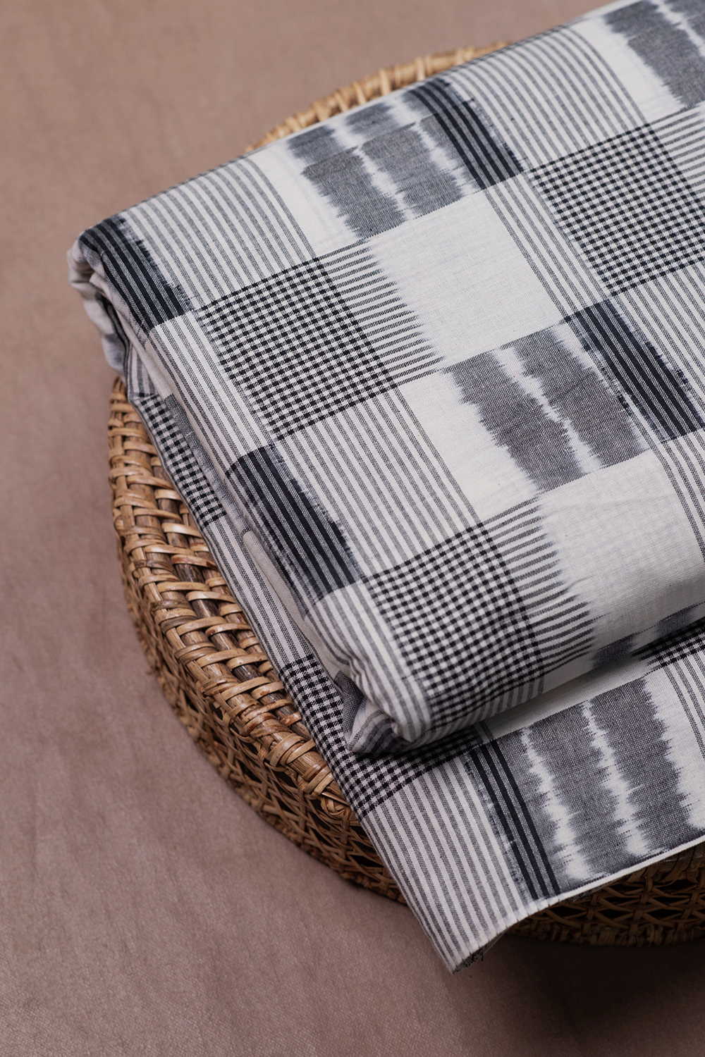 Graphite Checks Double Ikat Cotton Fabric - Image 2