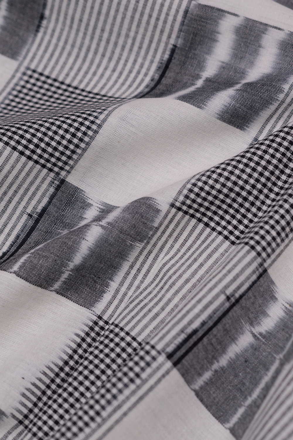 Graphite Checks Double Ikat Cotton Fabric - Image 3
