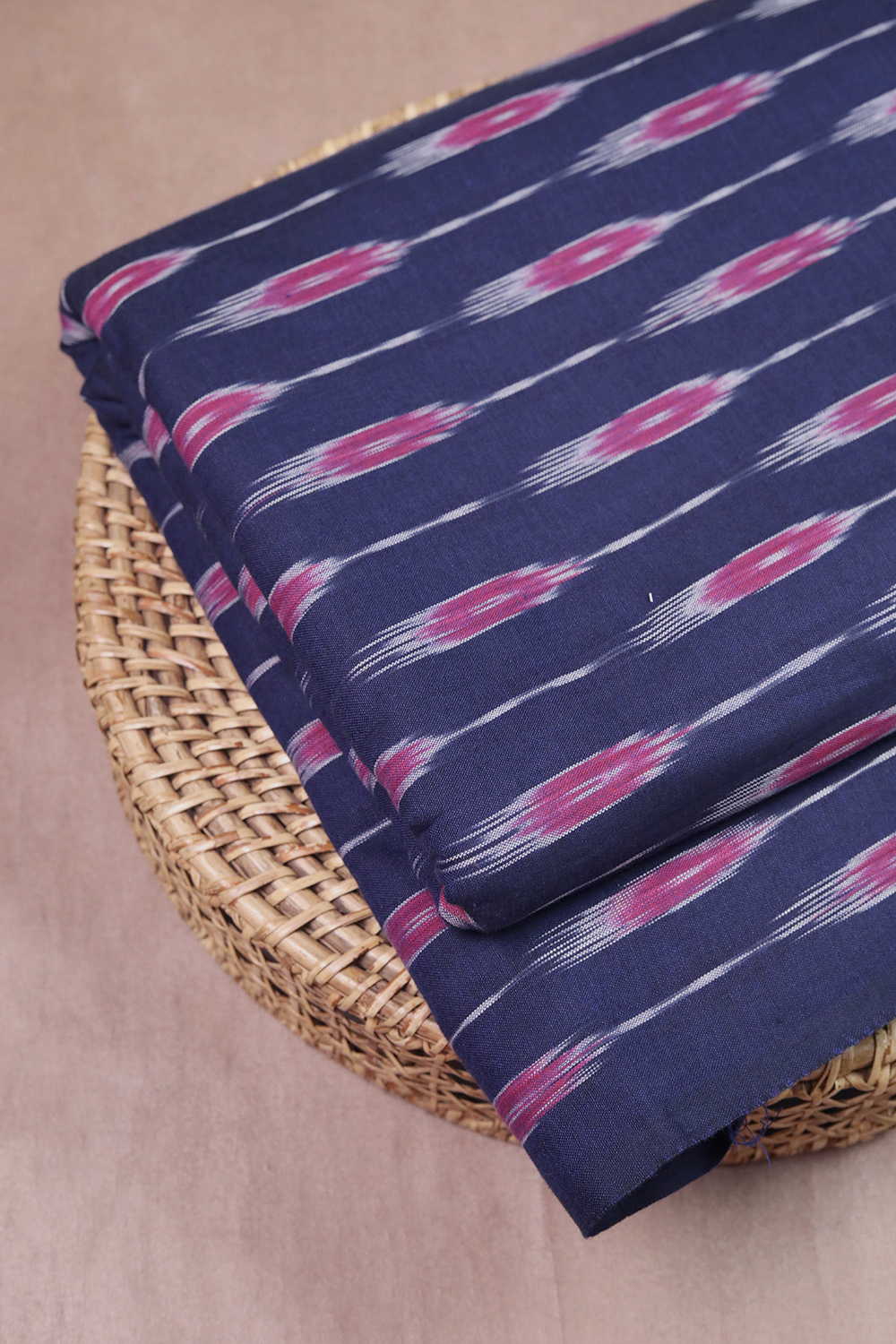 Pink Stripe - Blue Ikat Cotton Fabric - Image 2