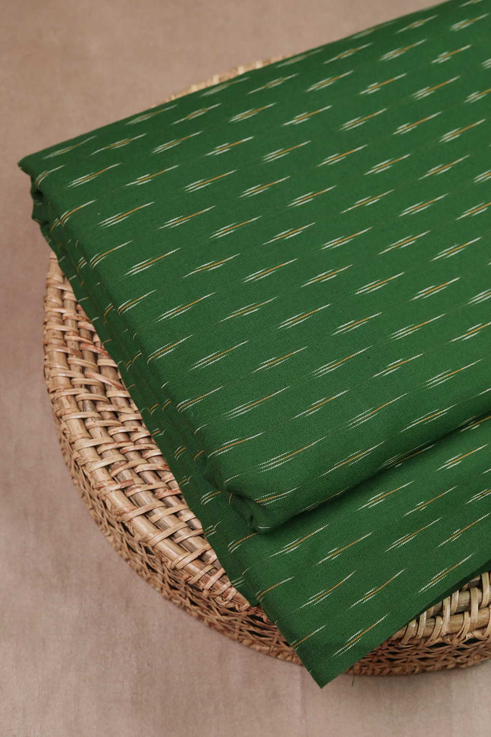 Dark Leaf Green Ikat Cotton Fabric
